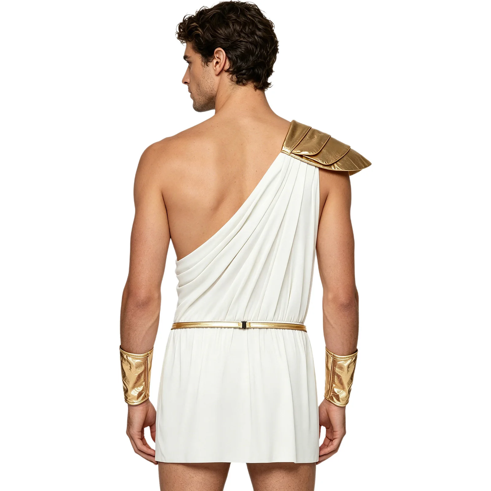 Men Greek God Zeus Mythology Cupid Costume Bodysuit with Belt Cuffs Ancient Egypt Roman Toga for Halloween Theme Party Dress Up view 2