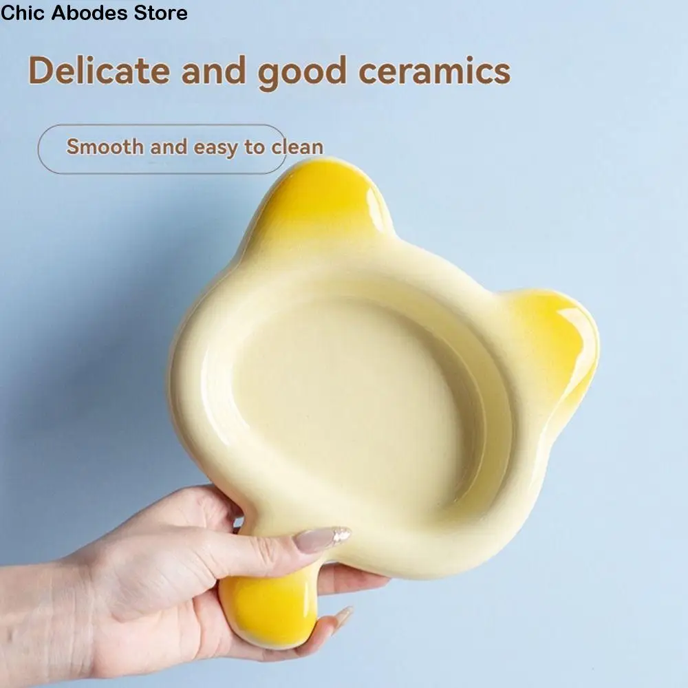 

Non-slip Ceramic Cat Bowl Anti Vomiting with Handle Pet Drinking Eating Feeder Easy To Clean Stable Dog Food Water Container