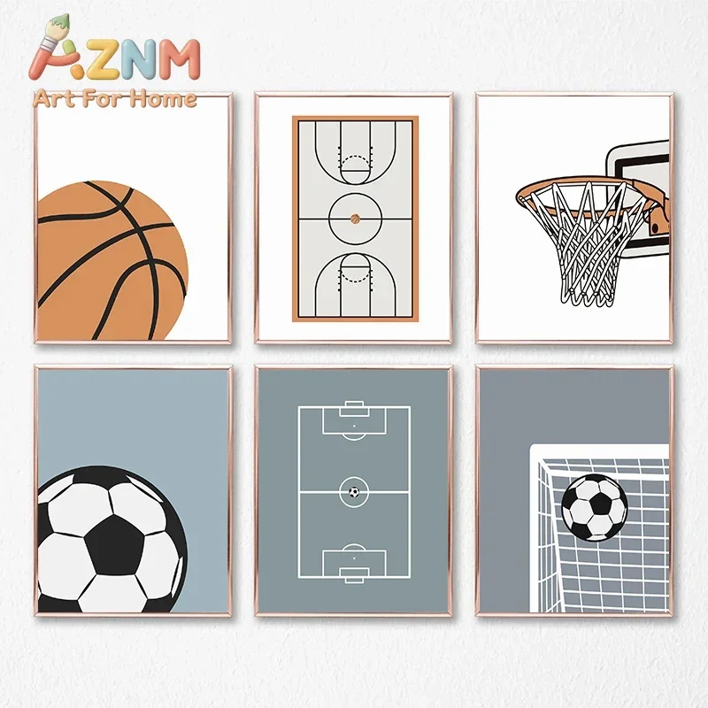 1pc Frameless Canvas Cartoon Creative Basketball Football Exercise Posters Prints Wall Art Picture Home Decor