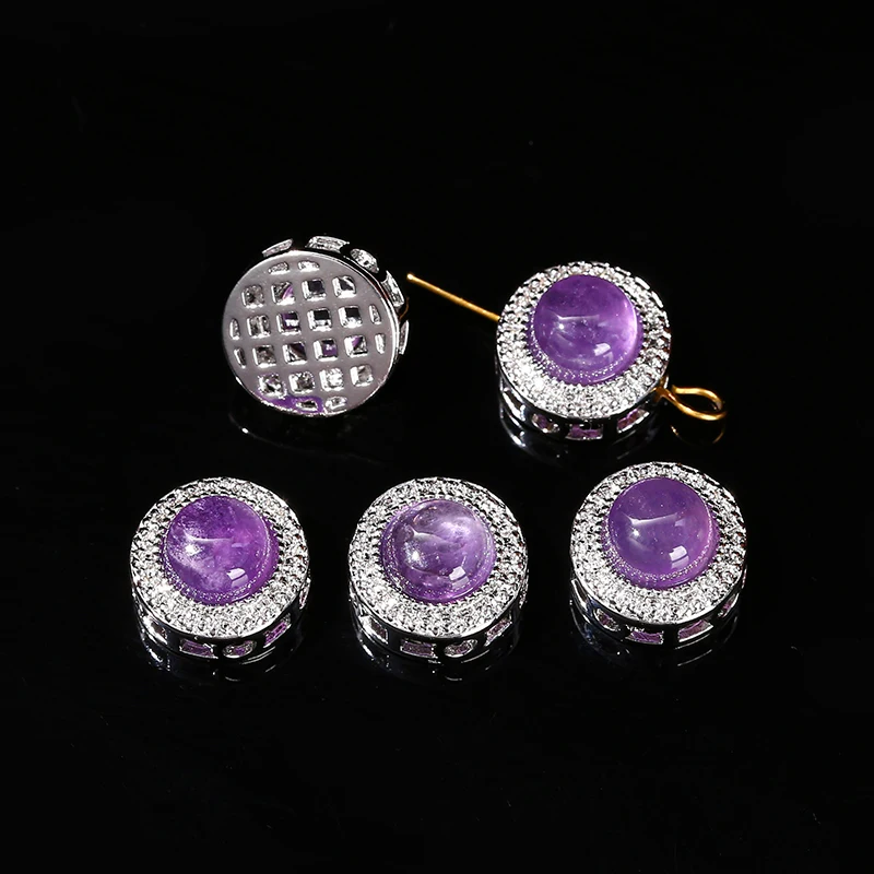 1 Pc Natural Amethyst Gray Moonstone Aquamarine Inlaid Alloy Edging Bead For Jewelry Making Diy Necklace Bracelet Accessory