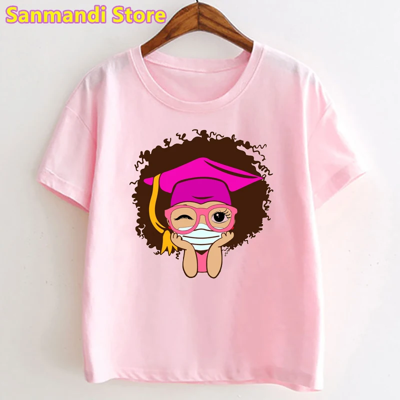 2022 Melanin Princess Print Pink T Shirt For Girls Kids Clothes African Black Girl Magic Tshirt Kawaii Children Summer Tshirt