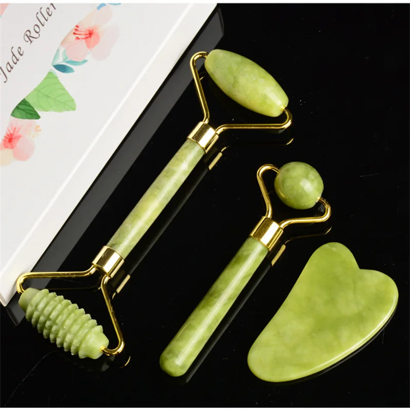 Face Body Massager Natural Gua Sha Jade Stone Roller Women Facial Massage Tool