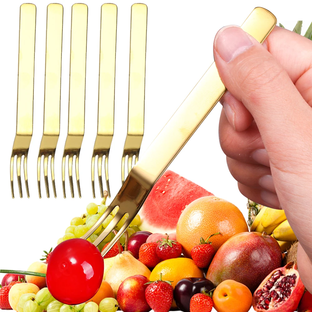 Stainless Steel Fruit Fork Gold Silver Coffee Cake Dessert Salad Snack Forks Afternoon Party Silver Cutlery Kitchen Tableware