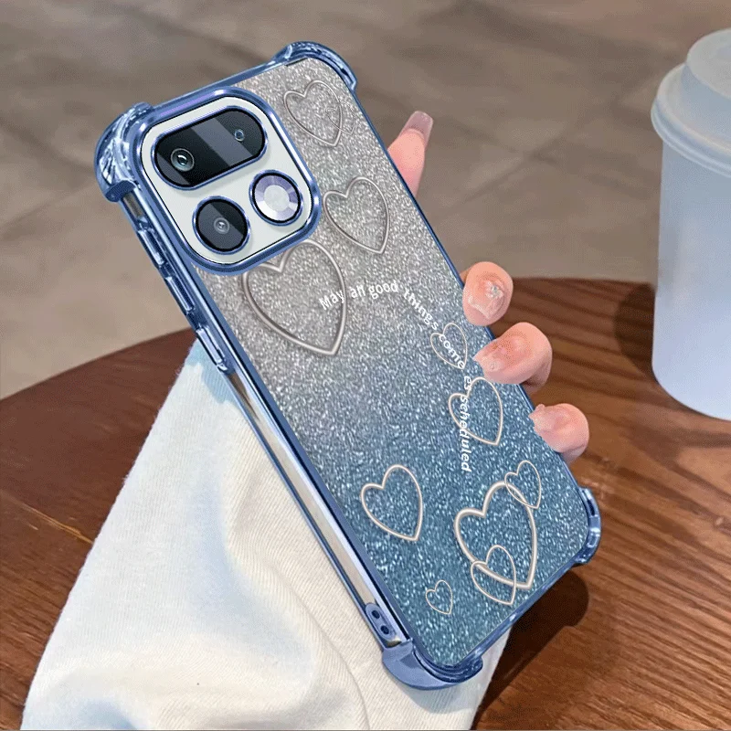 Glitter Plating Protective Cover For Realme 16 Pro 5G Case Flxebile TPU Four-corner Shockproof Loving Heart Pattern Fundas view 6