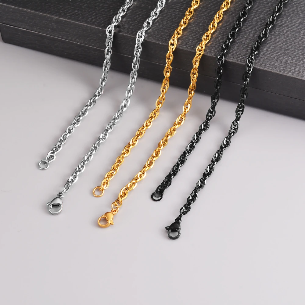 1 Piece Width 3mm Gold Silver Black Color Stainless Steel Bracelet Necklace Double Buckle Chain Necklaces Jewelry For Man Women