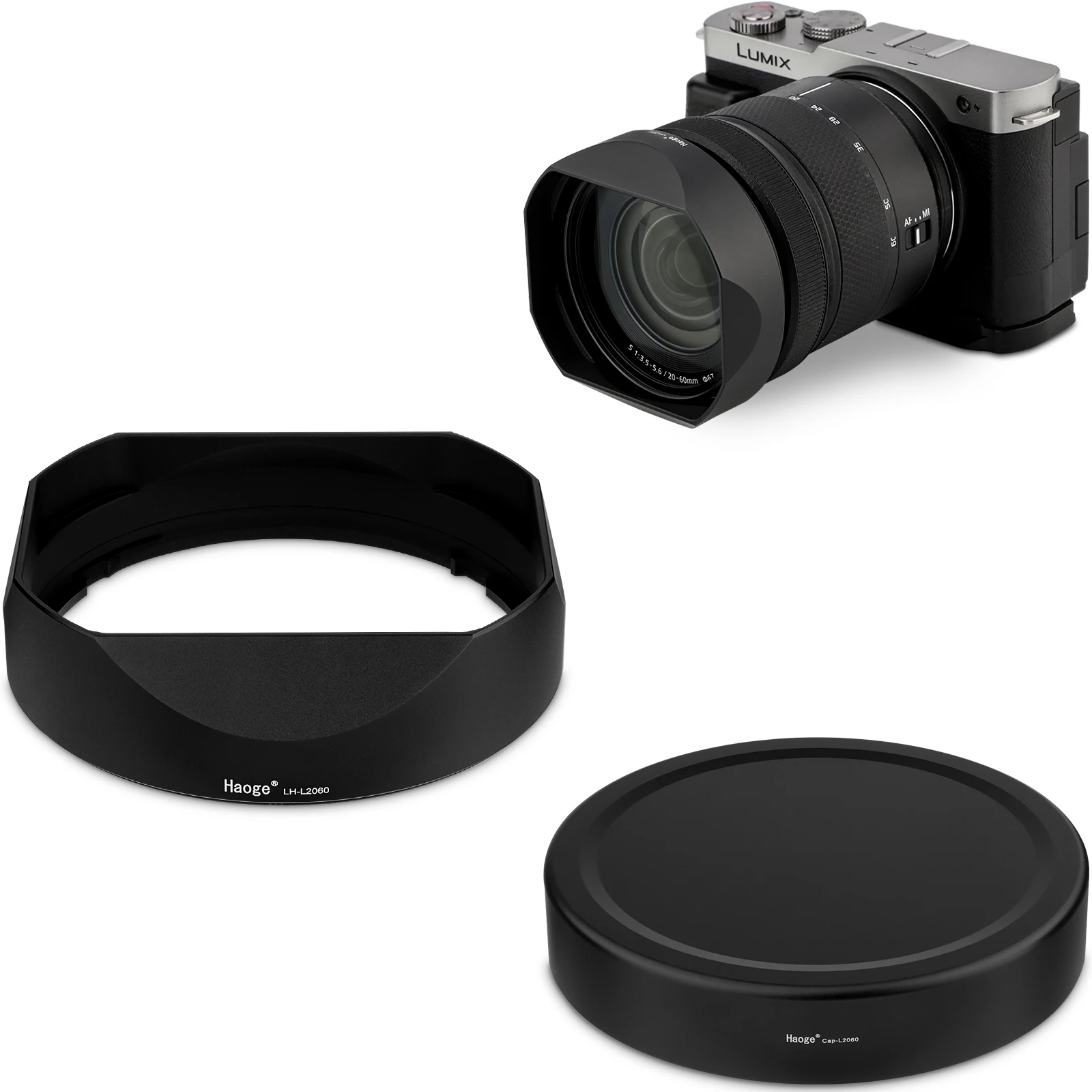 

Haoge Square Metal Lens Hood for Panasonic LUMIX S 20-60mm F3.5 - 5.6 Lens With Metal Cap Kit S-R2060 Bayonet shades Accessories