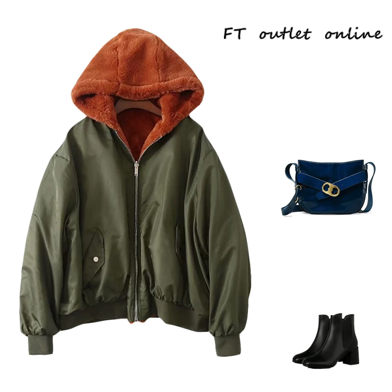 

Loose plus Size Women's BF Sle Leather And Fur Inteated ort Baseball Jaet Cotton Coat Trendy Double Sided Wear Street...