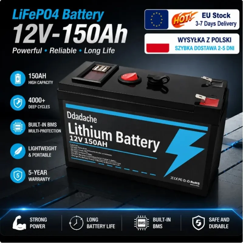 EU-Lagerbestand: 12V 150Ah LiFePO4 Lithium-Batterie mit USB-Anschluss, BMS, Deep-Cycle-Solarbatterie für Solarladung, Fischfinder, Marine, Camping, netzunabhängige Stromversorgung