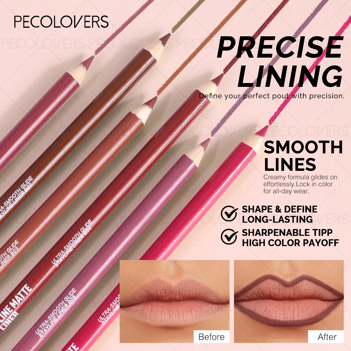 1pc delineador labial fosco de veludo suave-formato labial 3d, empilhável e misturável, copos antiaderentes para todos os tipos de pele, presente de natal