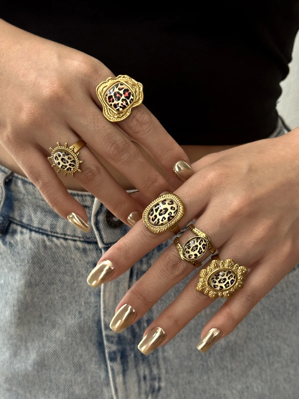 Auffällige Ringe aus Edelstahl mit Leopardenmuster für Damen, vergoldet, mit Tiermotiv, als Statement-Schmuck für Partys und den Alltag, wasserdicht, ideal als Geschenk. – Detail 5