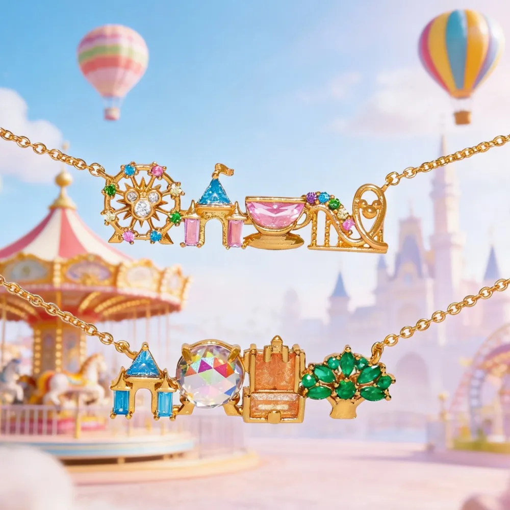 Exquisite Colored Zircon Inlaid Amusement Park Pendant Necklace Cute Sweet Design Versatile Fashion Jewelry Accessory