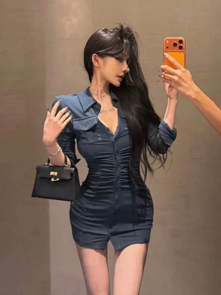 

Slimming Short Shirt Dress with Pleats And Stand Collar for plus Size Women Summer Sexy City Commute Date Party Work Wear