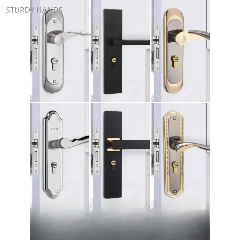 1 Set of Aluminum Alloy Handle Copper Core Room Door Silent Lock Universal Bedroom Old-fashioned Door Handle Lock Including Keys