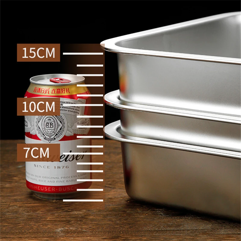 Thicken Stainless Steel Serving Tray with Lid Rectangle Metal Food Storage Plates Dish Cake Buffet Organizer Kitchen Container