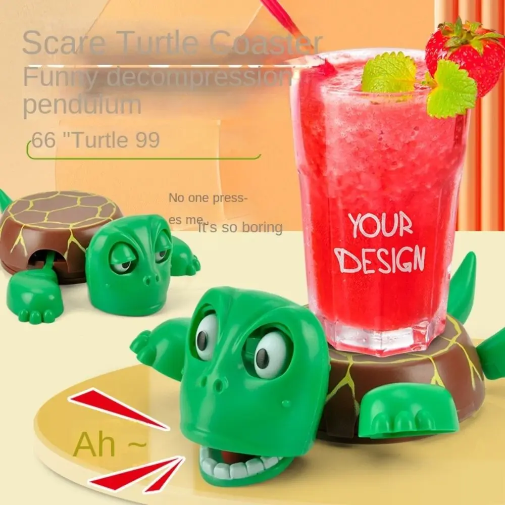Press To Sound Panicked Turtle Coaster Creative Funny Expression Turtle Base Cup Mat Gaping Eyes Non-slip Water Cup Pad