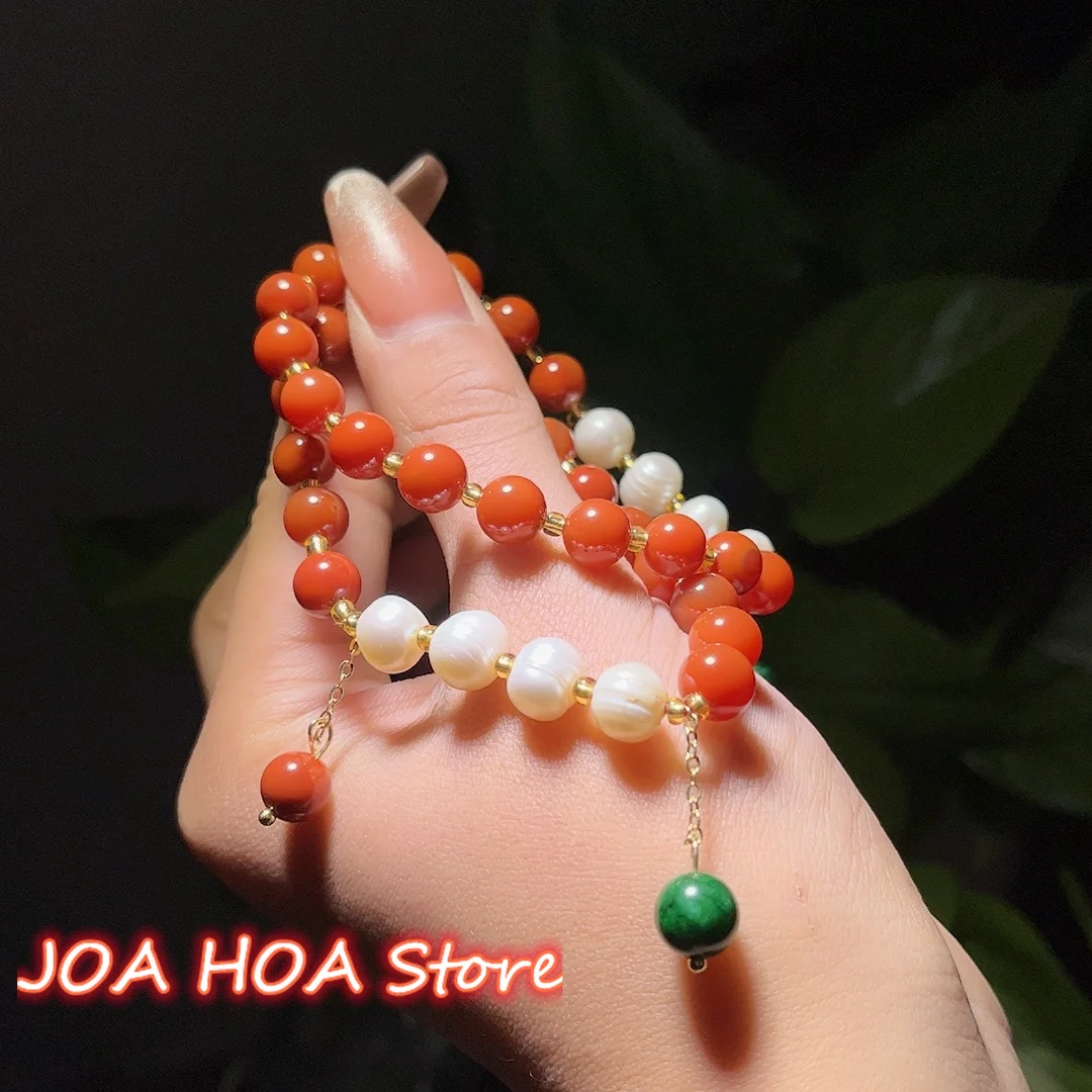 

DIY Handmade String Bracelet Natural Agate Chalcedony Bangle Fine Jade Handring Pearl Accessories Chain Exquisite Jewelry