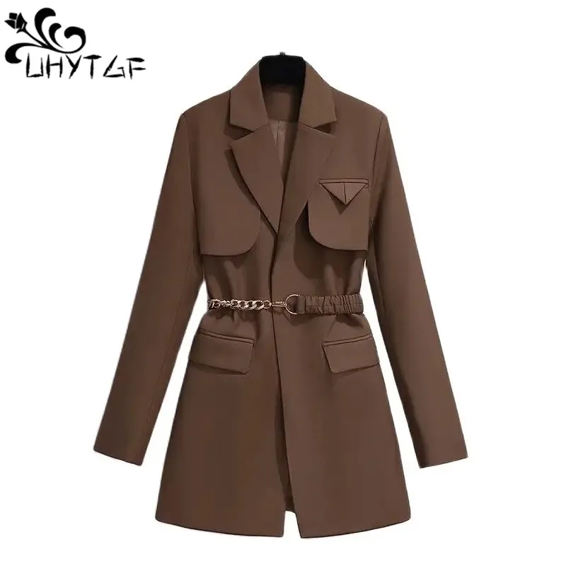 

Fashion Design Sense Black Blazer Jacket Women Temperament Korean Light Ripe Gentle Wind Small Waist Closed Suit Coat Women 2939