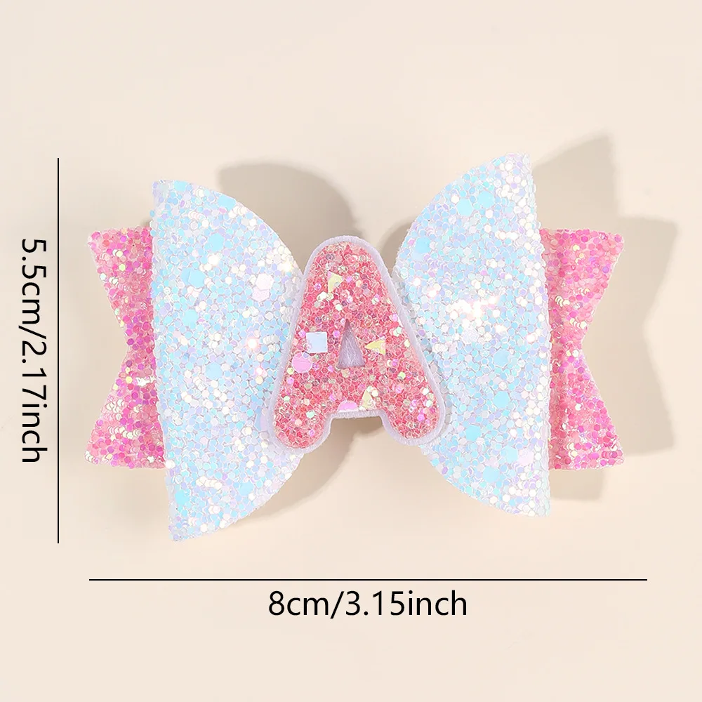 36pc Pink Glitter Hair Clips for Baby Girls 26 Letter Bow Barrettes Hairpins Kid Hair Accessories Bulk Pack Fashionable Headwear