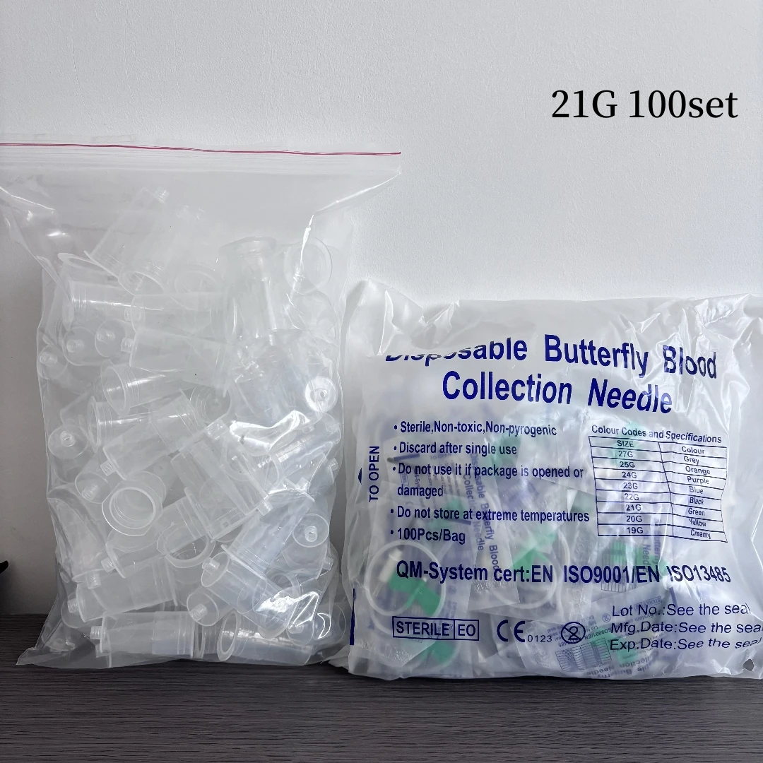 50/100 conjunto descartável animal de estimação médico vácuo borboleta sangue amostra coleção agulha, segurança borboleta agulha com suporte