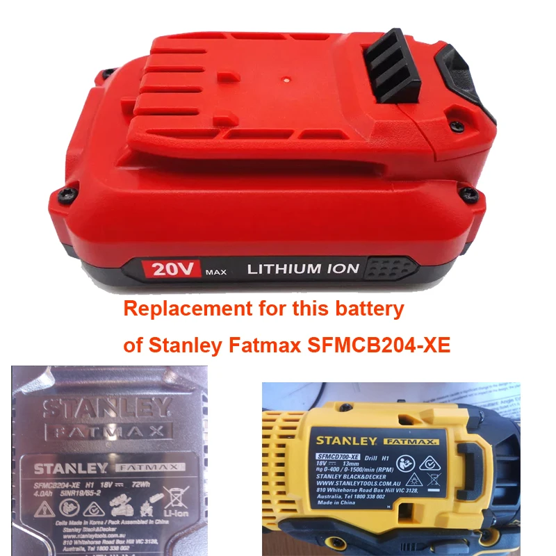 20V 18V SFMCB204 Lithium Power Tool Battery Replacement For Stanley Fatmax SFMCB204-XE