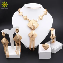 Trendy Tassle Long Chain Necklace Earrings Bracelet Ring Jewelry Set African Arab Women Wedding Charm Gold Color Jewelry Gift