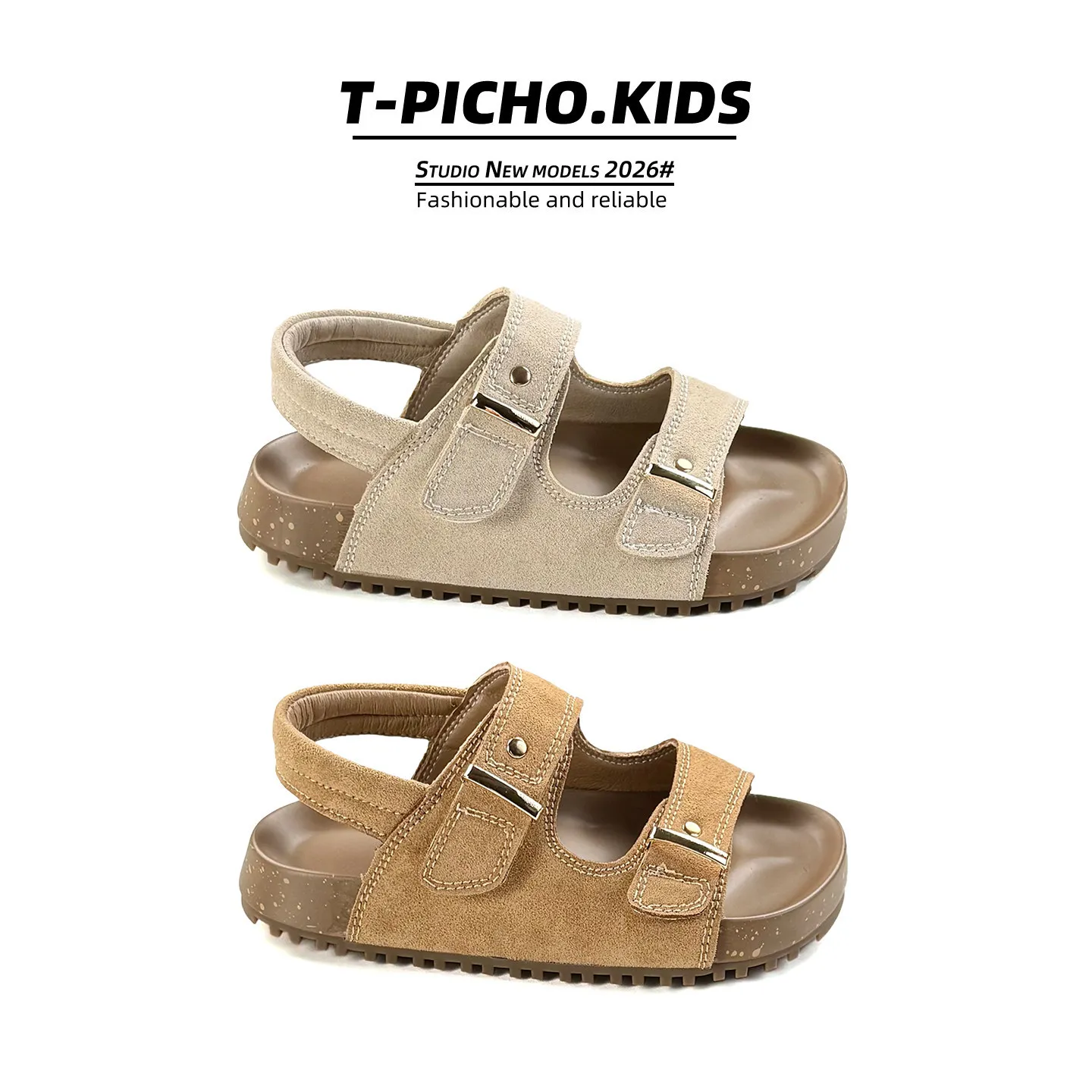 Boys Suede Open Toes Sandals Kids Gilrs Buckle Hoop Loop Shoes 2026 Summer Child Barefoot Beach Outdoor Shoes 24-37