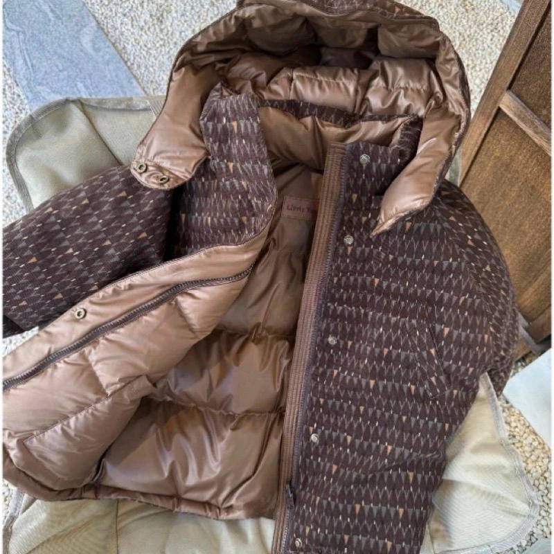 2025 Double-sided Winter Coffee Color Retro Medium and Large Children's Thick Warm Cotton Coat Jacket
