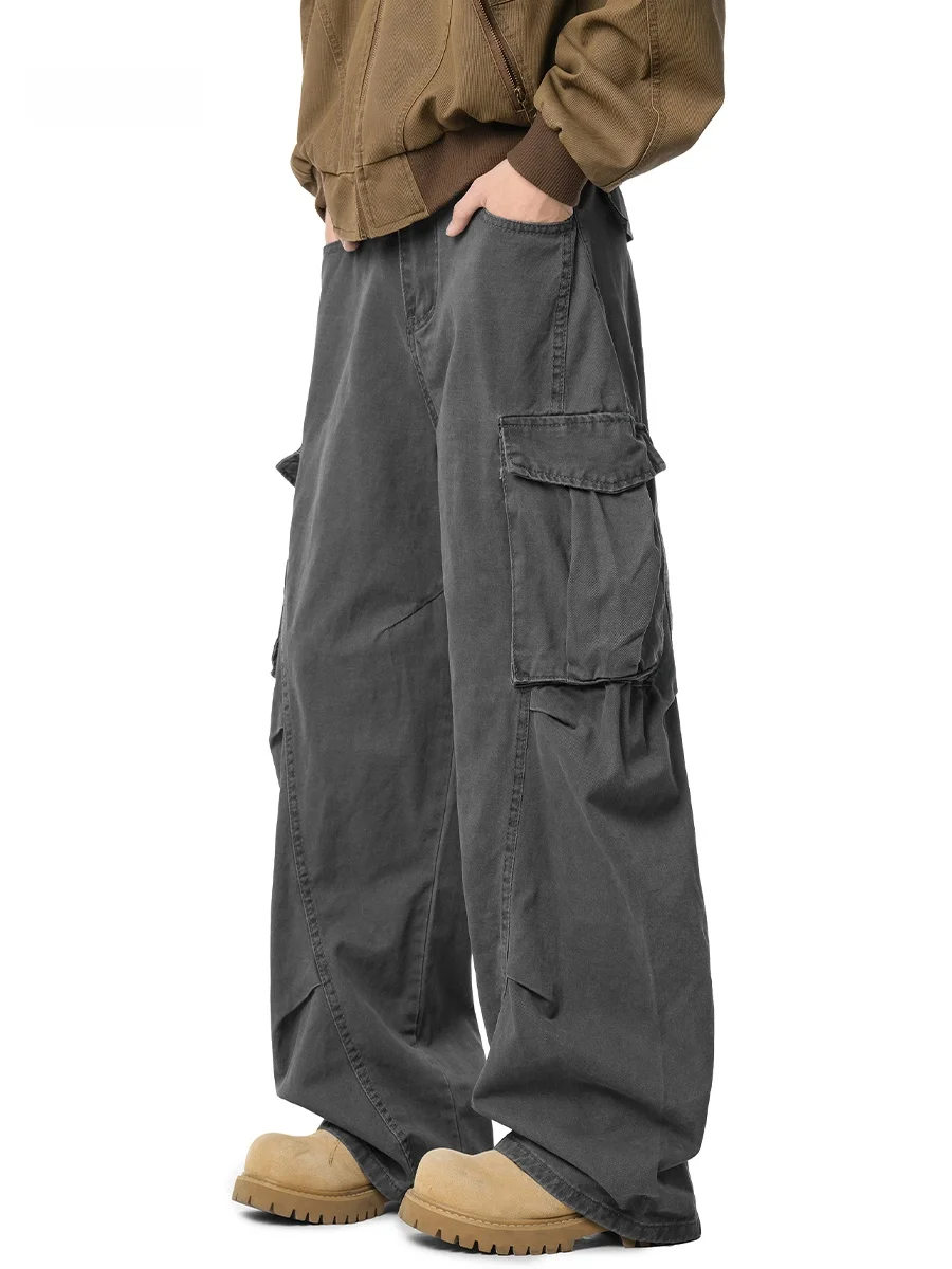 

Мужские брюки-карго в американском ретро-стиле, осенние повседневные свободные брюки прямого кроя, рабочие брюки с множеством карманов, удобные и дышащие