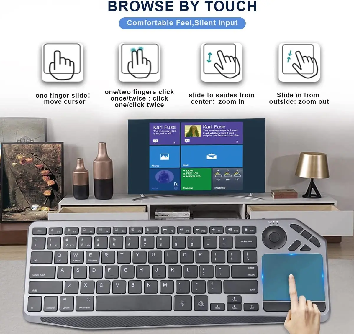 Top Bluetooth 2.4G Wireless Keyboard Wireless Touch TV Keyboard with Easy Media Control and Built-In Touchpad Mouse Solid