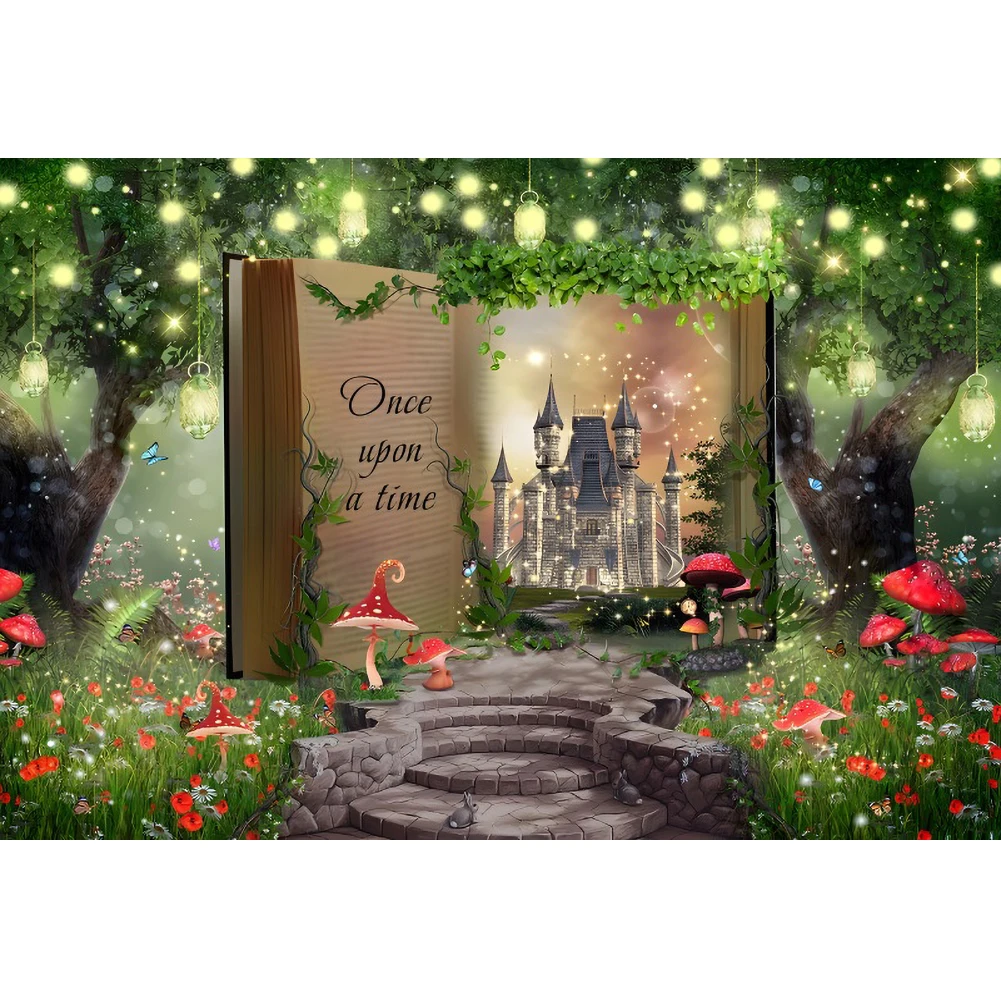 Laeacco Fairy Tale Book Backdrop Ancient Castle Princess Romantic Story Girl Birthday Portrait Customized Photography Background