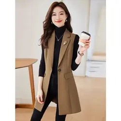 Mid-length Sleeveless Suit Vest Jacket for Women Spring and Autumn 2024 New Style Outer Wear Vest Vest