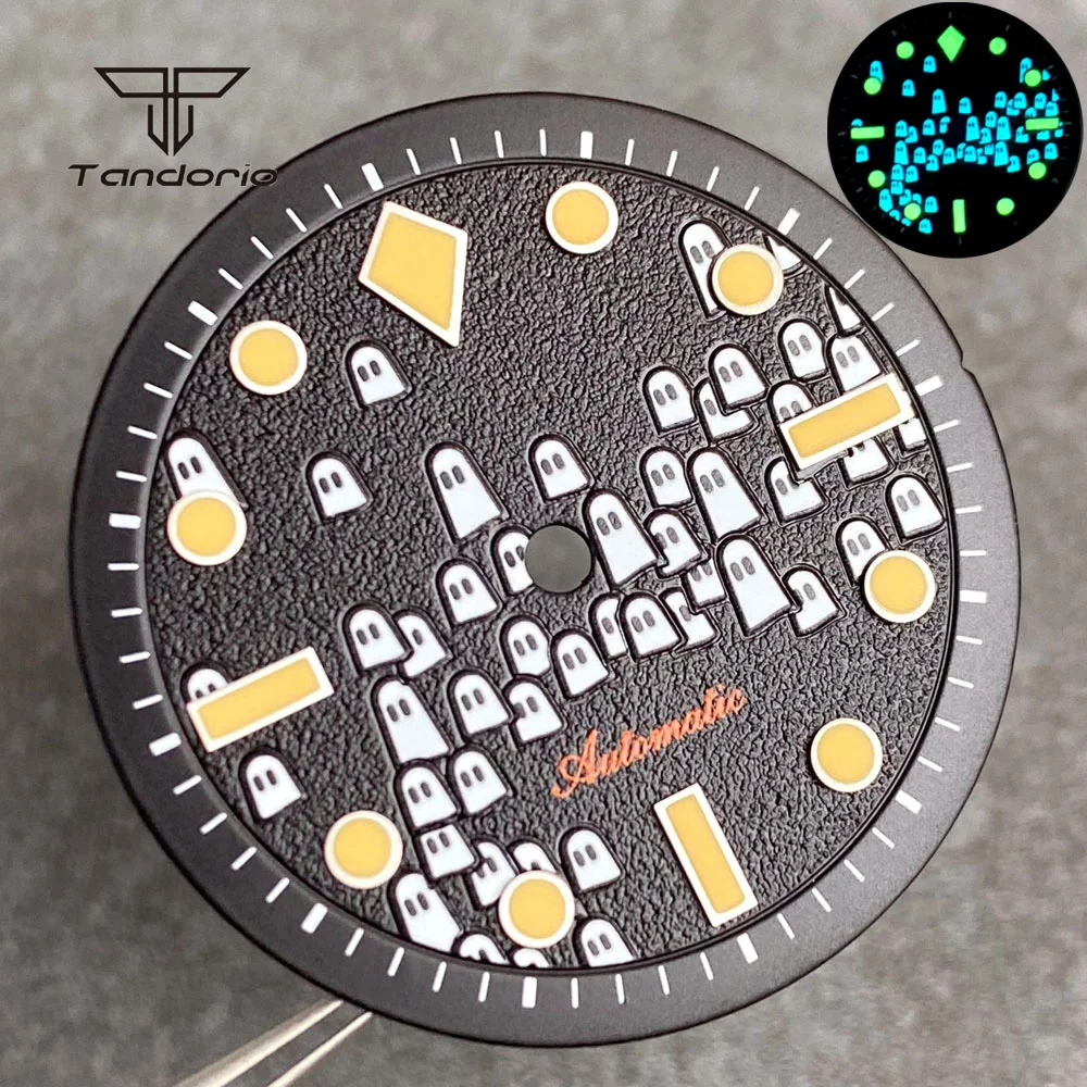 29mm Hallowmas Ghosts Watch Dial Face Fit NH35 NH36 NH38 Automatic Movt Green/Blue Lume for 50-Fathoms Wristwatch Mod Spare Part