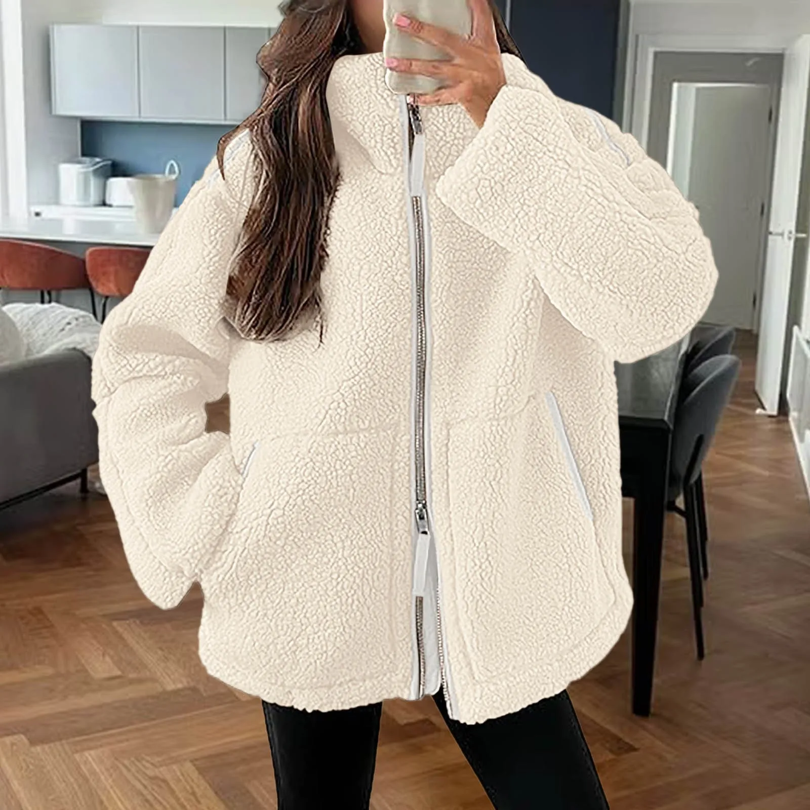 Autumn Winter Coat For Women Oversize Long Teddy Bear Warm Thicken Fleece Faux Fur Coats Winter Jacket Women Long Sleeve Tops