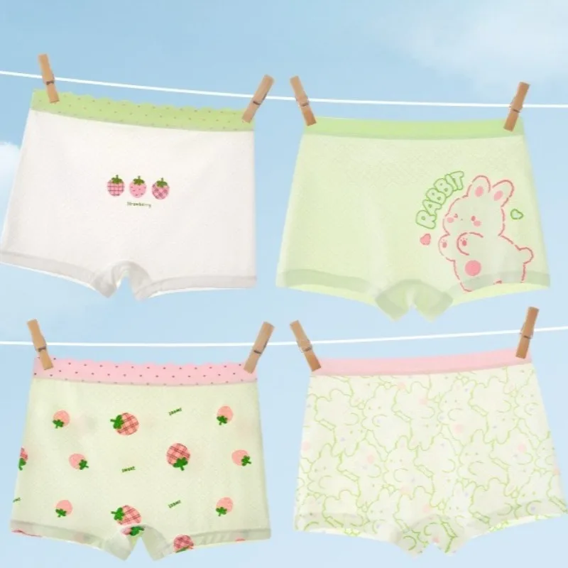 

4PCS Girls Summer Cooling Mesh Breathable Panties Kids Cute Print Antibacterial Knickers 3+y Young Child Soft Comfort Underwears