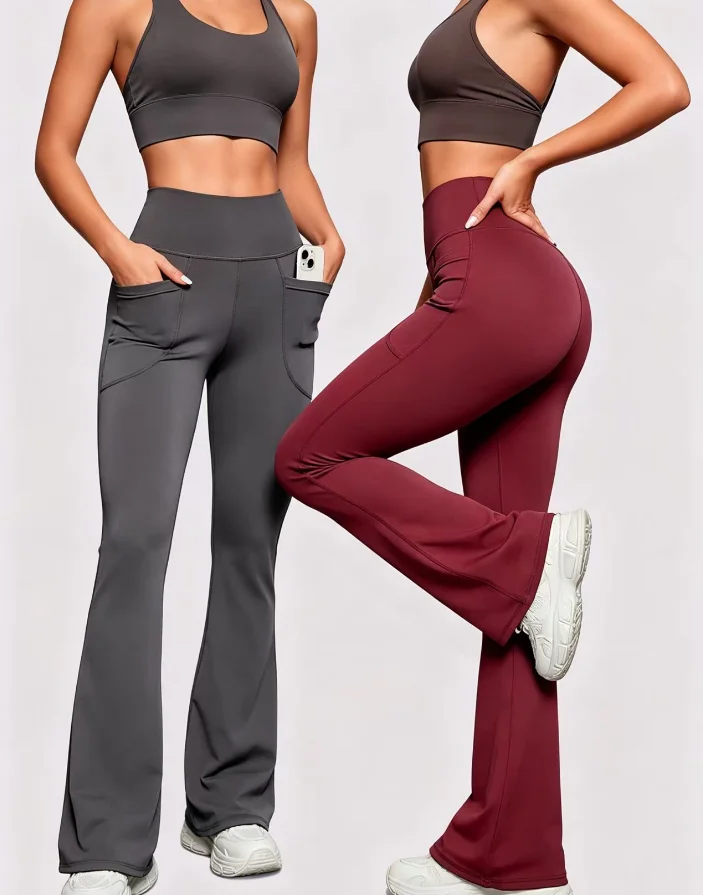 2-teiliges Set Damen-Yogahosen mit hoher Taille, Damen-Yogahosen mit hoher Taille und Taschen, lange Arbeitshosen, Trainingshosen