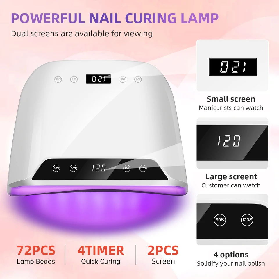 Lámpara LED UV para uñas de 320W con gran espacio, 72 LED, dos pantallas LCD, para secar gel polish, herramientas de salón 3