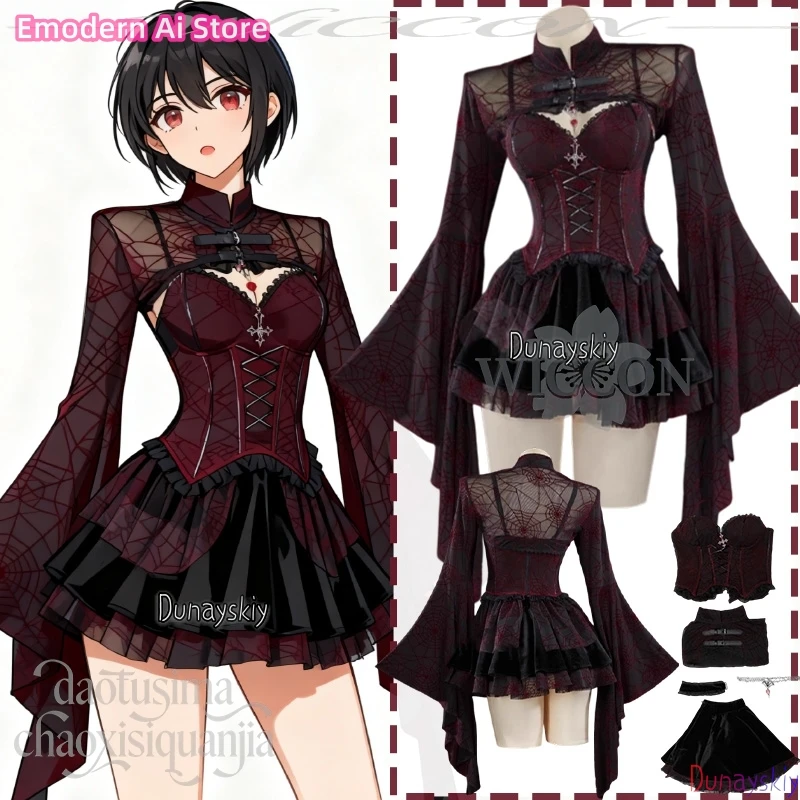 

Red Black Velvet Spider Web Pattern Strap Mini Dress Original Design Gothic Jirai Kei Girls Cos Halloween Christmas Activities