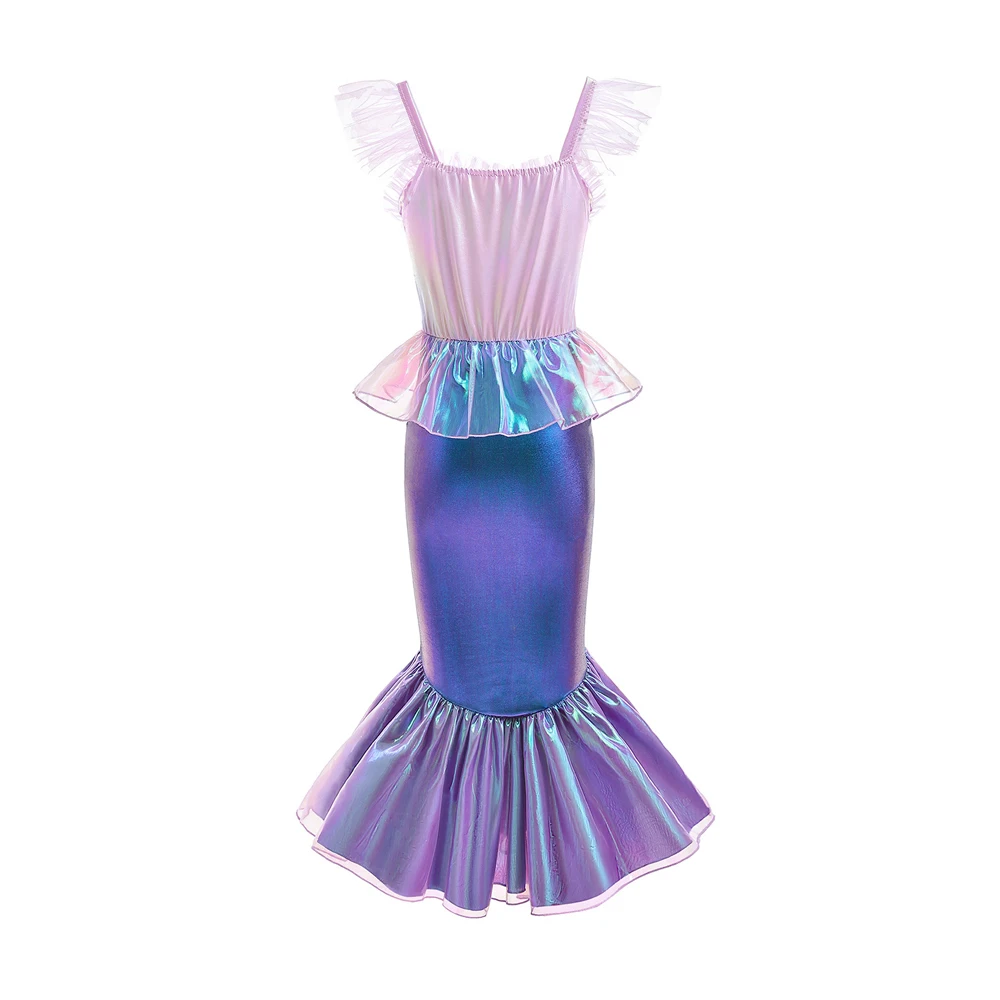 Nieuwe Kleine Zeemeermin Ariel Prinses Jurk Voor Meisjes Korte Mouw Tule Cosplay Kostuum Kinderen Carnaval Verjaardagsfeestje Kleding