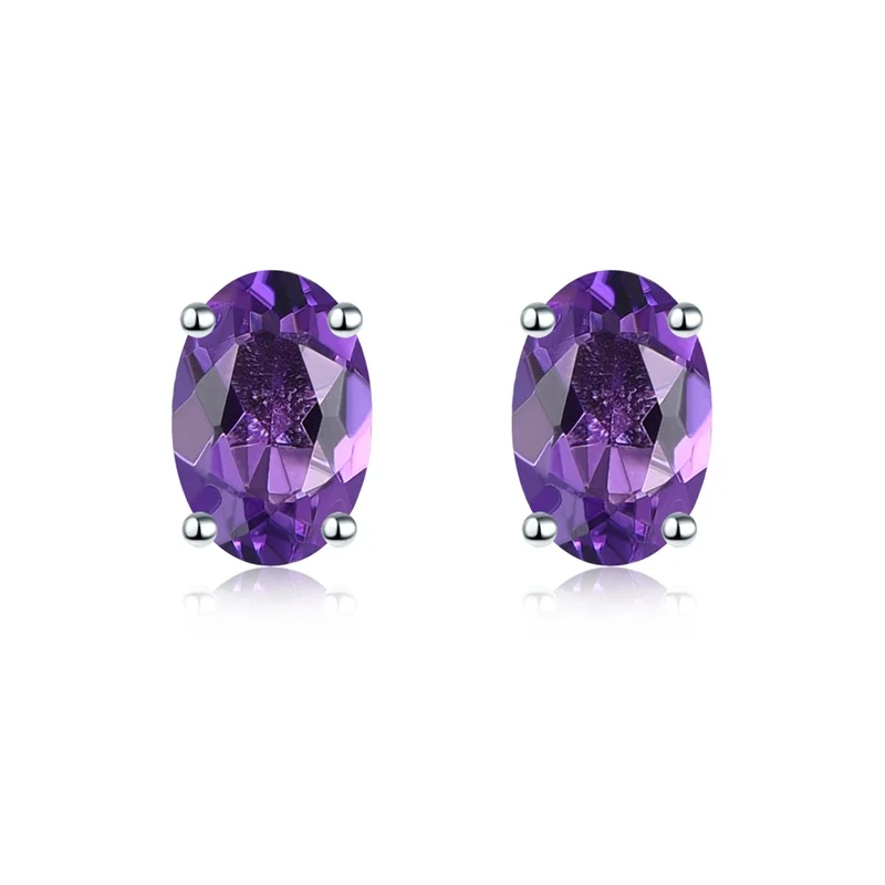 

Oval 6x4 Genuine Amethyst Stud Earrings Solid 925 Sterling Silver Fine Elegant Gemstone Jewelry for Women