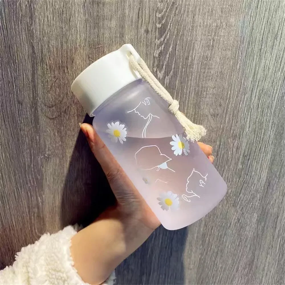 500ml Plastic Transparent Water Bottle BPA Free Portable Outdoor Sports Cup Mug Student with Rope