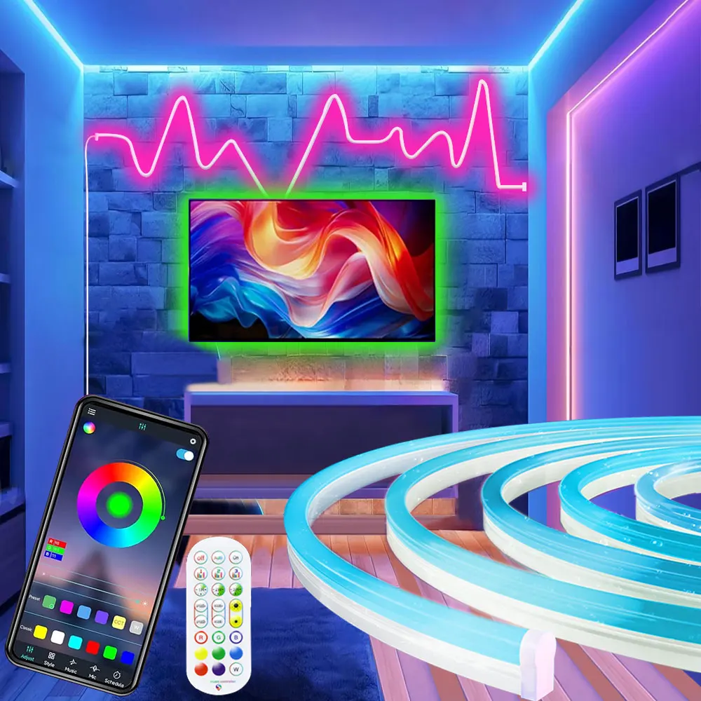 

Светодиодная неоновая лента RGB с 24-клавишным пультом (инфракрасный), 16 цветов, DIY, водонепроницаемая, гибкая, для спальни, вечеринок
