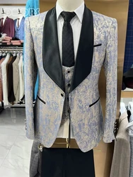 Designer mode heren pak set 3-delig blazer vest broek nauwsluitende pakken een knop sjaal nek party prom smoking voor mannen