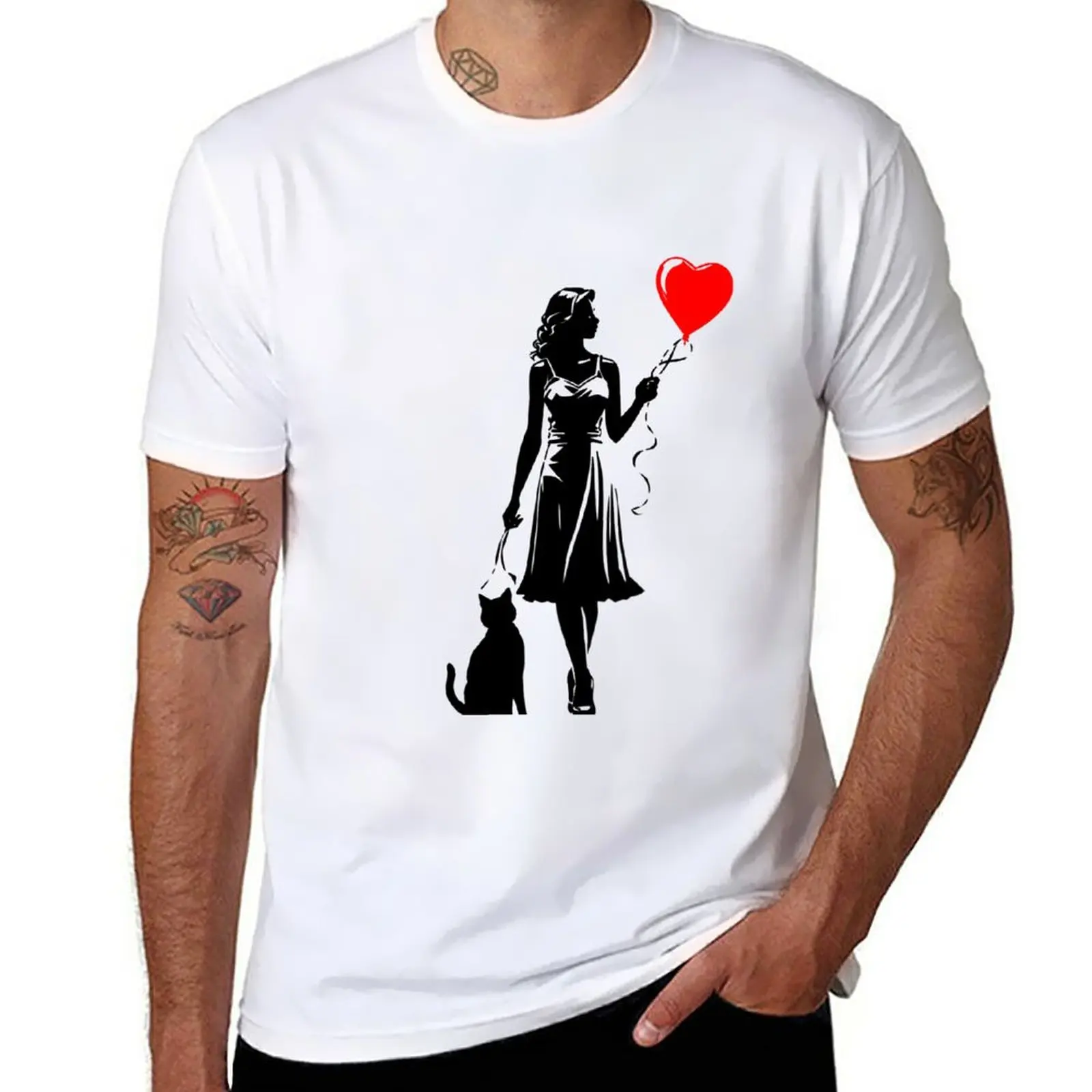 A woman holding a heart-shaped balloon. T-Shirt t shirt man boys animal print shirt fruit of the loom mens t shirts