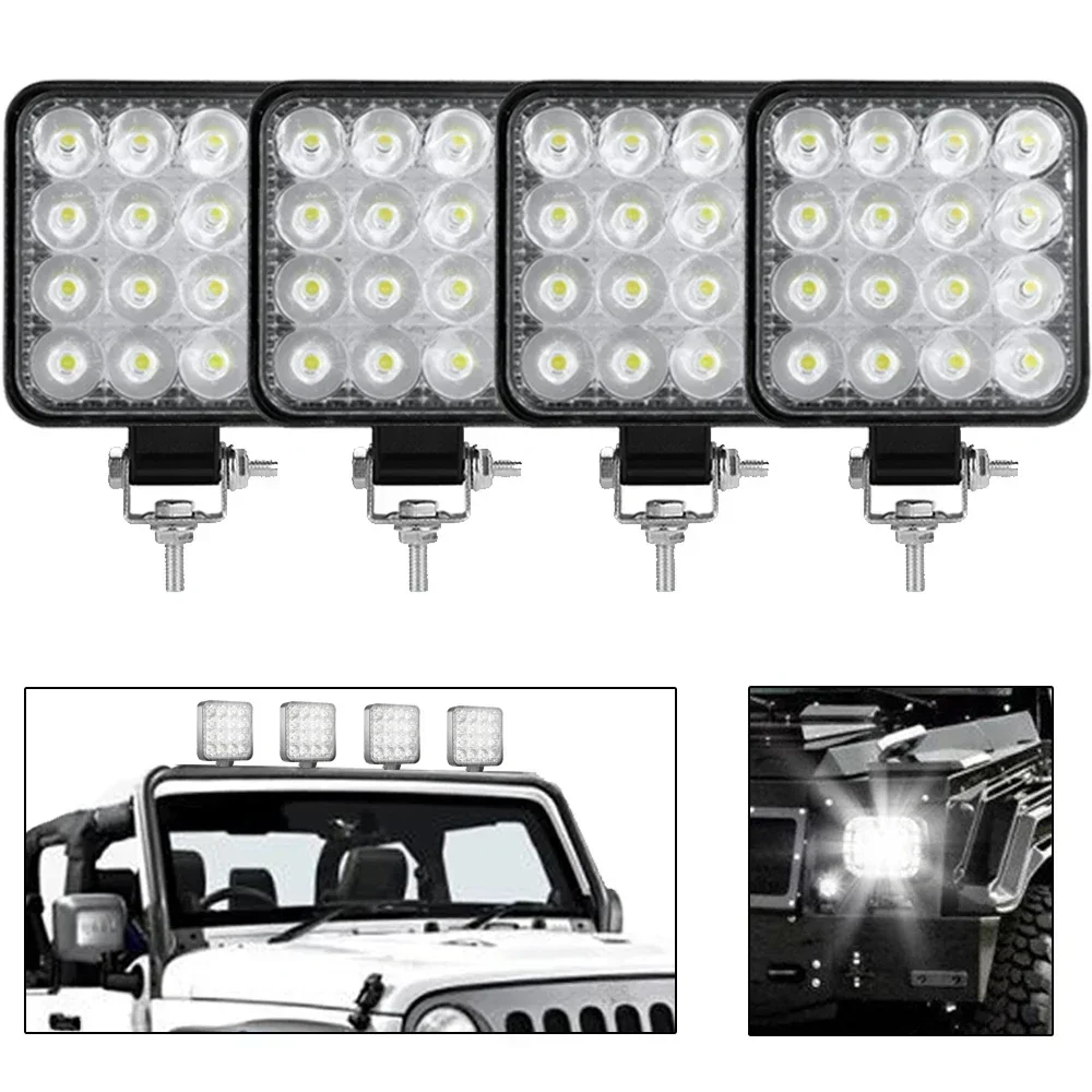 12V Waterproof Led Work Light Bar Square Spotlight 48W Work Light Headlight For Truck Off Road Night Driving Light For