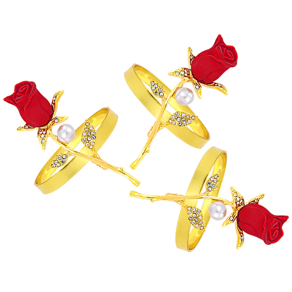 

3Pcs Rose Napkin Rings Holder Table Decorations Alloy Party Serviette Clasps Banquet Dining Accessories
