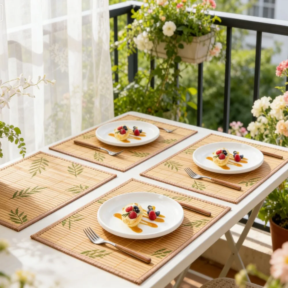 1/6/10PCS Woven Placemats Nordic Edged Bamboo Woven Table Mat Home Heat-resistant Table Place Mat for Kitchen Dining Table