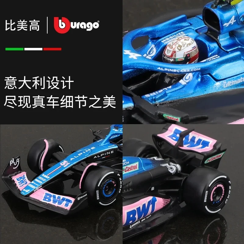 ブラーゴ-ミニチュア合金カーモデル,ミニチュア合金カーモデル,フォーミュラ1レーシング,F1フォーミュラ,A523,オリジナルのアルパインチーム,A523,子供向けギフト,1:43