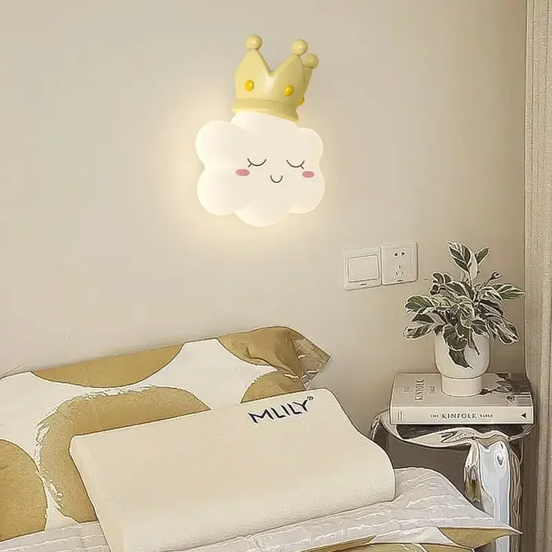 

Cute Children's Room Wall Lamps With Pink Bow Cloud Lamp Modern Romantic Princess room Nursery Girl Bedroom Bedside Wall Lights
