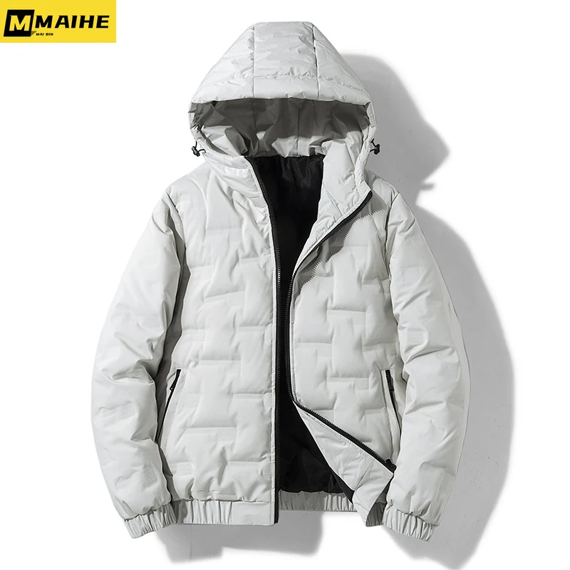 White Duck Down Jacket For Men Solid Color Casual Warm Hooded Jackets Korean Version Trendy Short Lightweight Men's Clothing