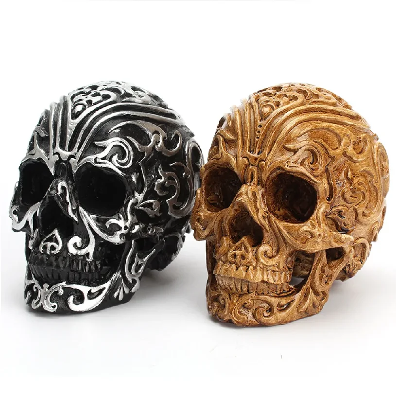 1Pcs Carved Skull Head Resin Decor Fire Resistant Corrosion Resistant Gothic Halloween Party Home Brown Skull Decor view 5